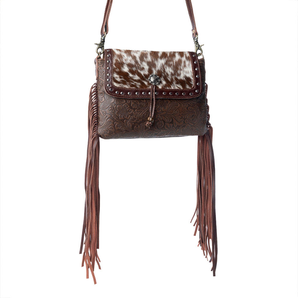 Carved Blossoms Leather & Hairon Bag - Myra USA