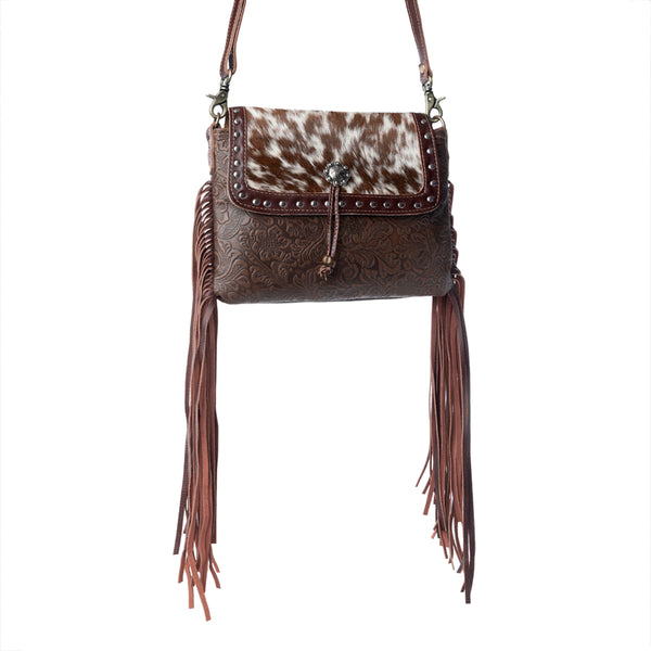 Carved Blossoms Leather & Hairon Bag - Myra USA
