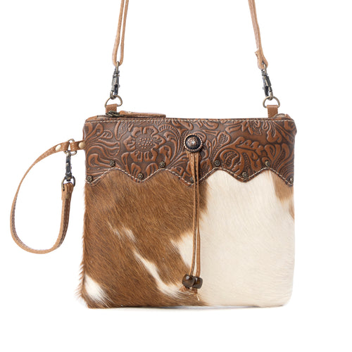 Ornate Brown Leather & Hairon Bag - Myra USA