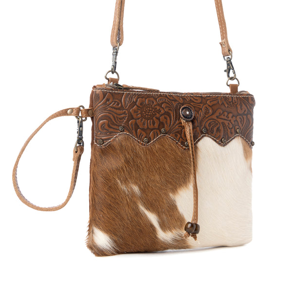 Ornate Brown Leather & Hairon Bag - Myra USA