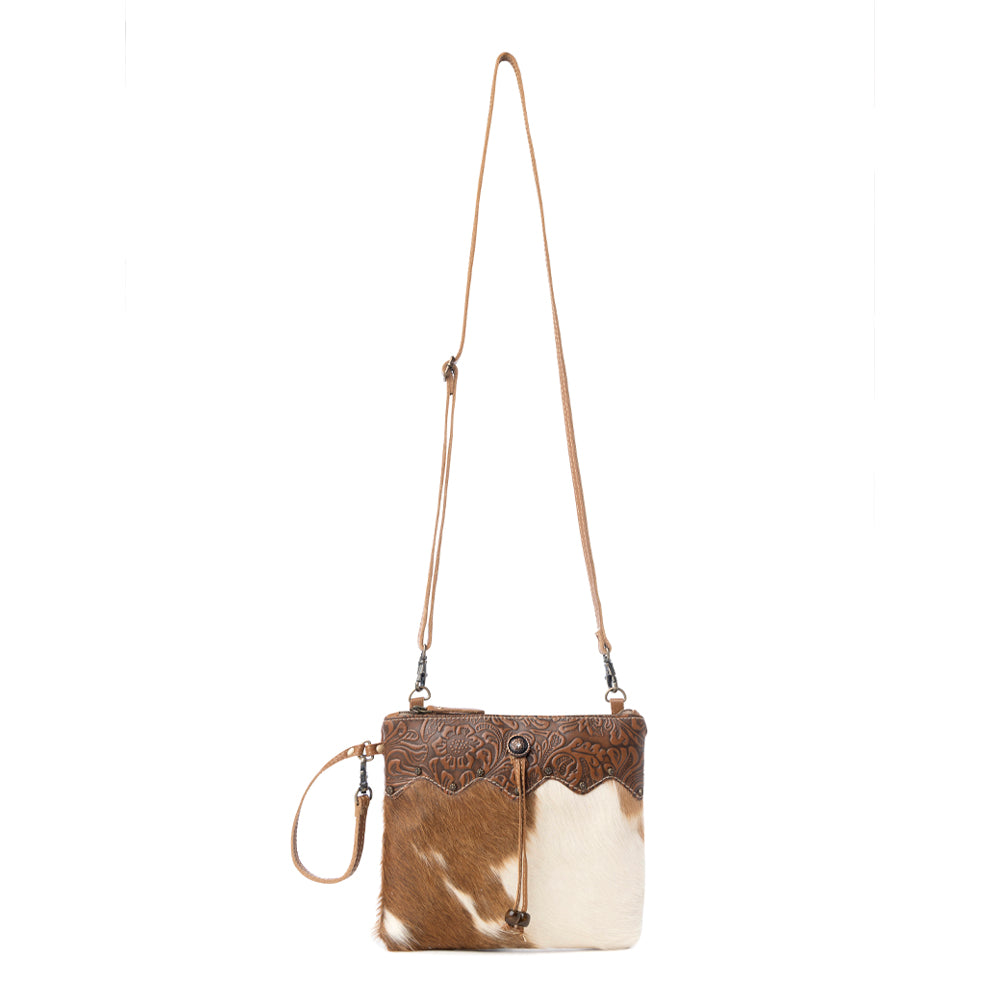 Ornate Brown Leather & Hairon Bag - Myra USA