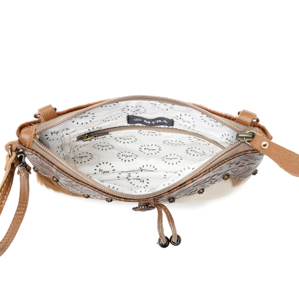 Ornate Brown Leather & Hairon Bag - Myra USA
