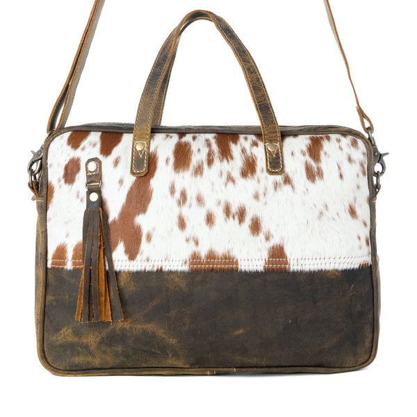 Myra Serenity Hair-On Leather Laptop Bag - Western Office Tote with Detachable Strap and Spacious Interior for Easy Carry