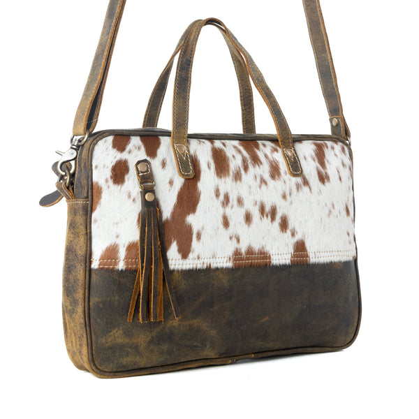 Myra Serenity Hair-On Leather Laptop Bag - Western Office Tote with Detachable Strap and Spacious Interior for Easy Carry