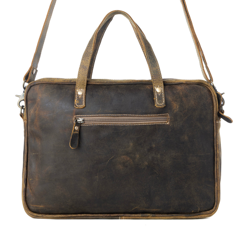 Myra Serenity Hair-On Leather Laptop Bag - Western Office Tote with Detachable Strap and Spacious Interior for Easy Carry - Myra USA
