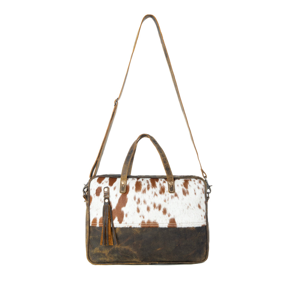 Myra Serenity Hair-On Leather Laptop Bag - Western Office Tote with Detachable Strap and Spacious Interior for Easy Carry - Myra USA