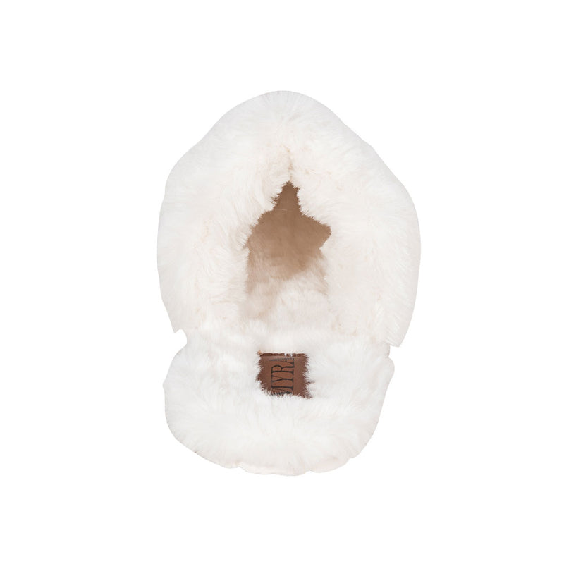 Western slippers with brown and white hairon leather and soft, fluffy white lining