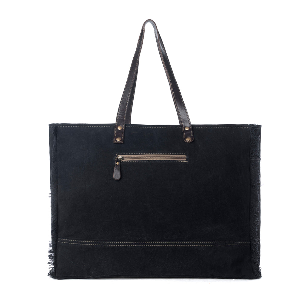 Myra Sea Grass Hair-On Leather Tote - Spacious Cowhide Bag with Embossed Front Pocket for Everyday Elegance - Myra USA