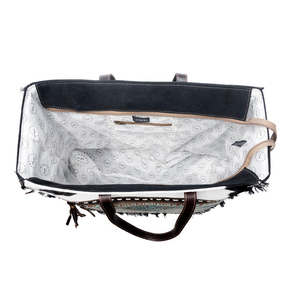 Myra Sea Grass Hair-On Leather Tote - Spacious Cowhide Bag with Embossed Front Pocket for Everyday Elegance - Myra USA