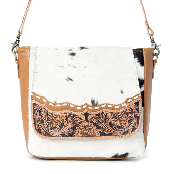 Myra Mangnifique Hairon Leather Crossbody Bag – Handtooled Flap, Concealed Carry Pocket & Adjustable Strap - Myra USA