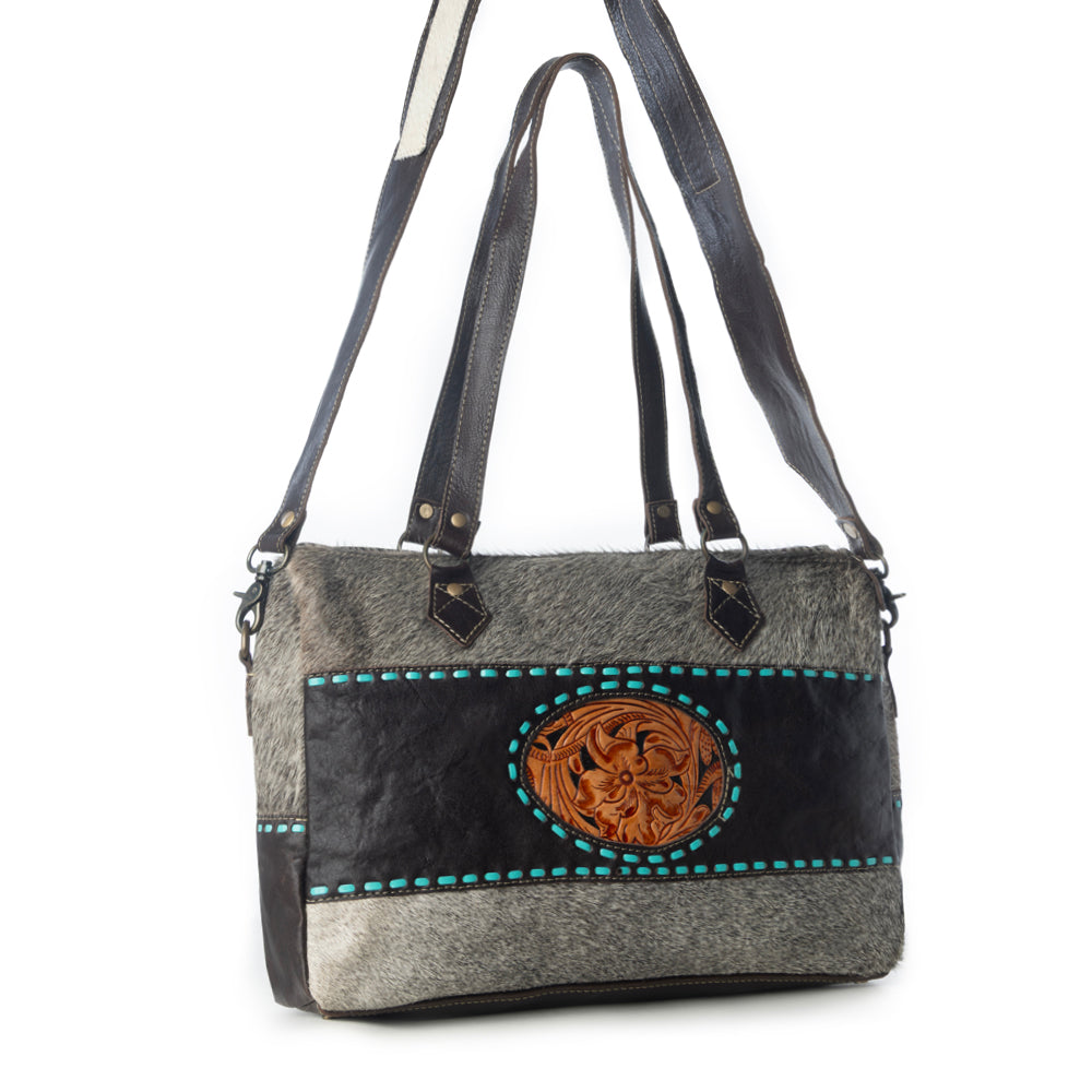 Turquoise  edges Hand-Tooled Bag - Myra USA