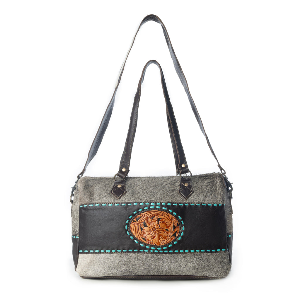 Turquoise  edges Hand-Tooled Bag - Myra USA