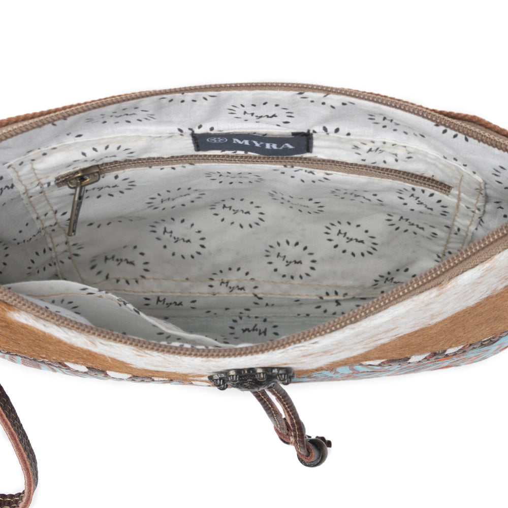 Myra Blue Isle Embossed Leather Crossbody Bag for Women Small Size Western Sling with Hairon Accents - Myra USA