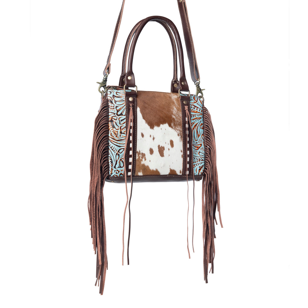 Myra Maia Hairon Leather Concealed Carry Bag for Women – Tooled Leather Panels, Fringed Sides, Dual Straps for Easy Carry - Myra USA