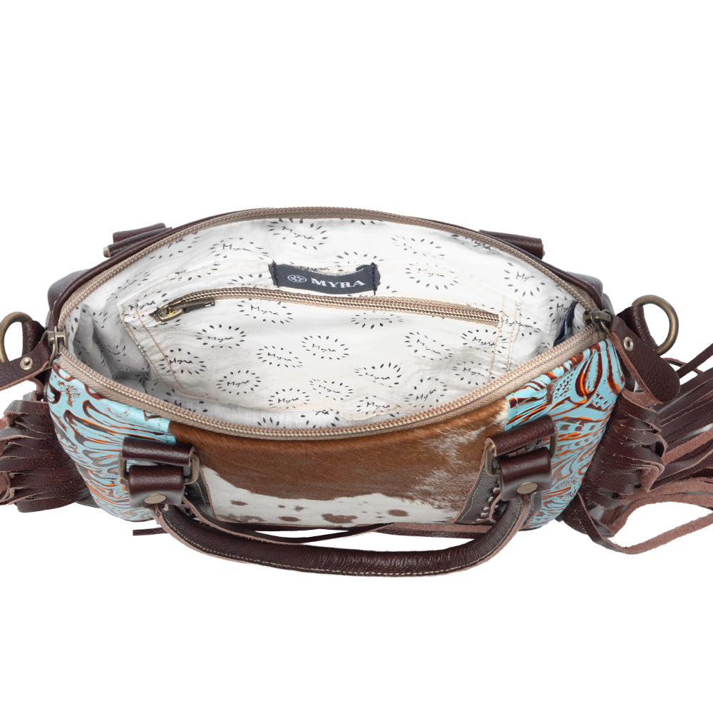 Myra Maia Hairon Leather Concealed Carry Bag for Women – Tooled Leather Panels, Fringed Sides, Dual Straps for Easy Carry - Myra USA