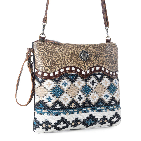 Myra Tincture Embossed Leather Crossbody Bag for Women Aztec Pattern, Adjustable Strap for Rodeo Style - Myra USA
