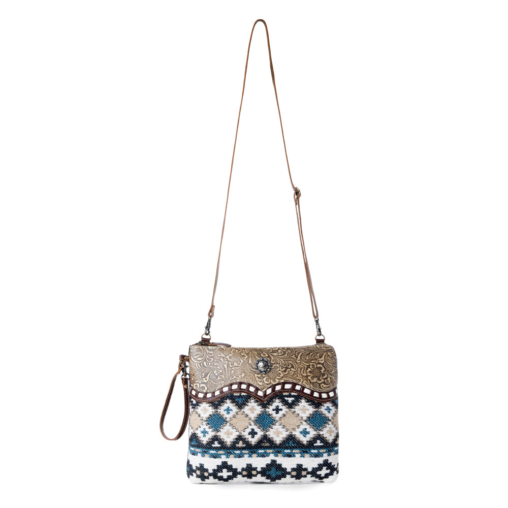 Myra Tincture Embossed Leather Crossbody Bag for Women Aztec Pattern, Adjustable Strap for Rodeo Style - Myra USA