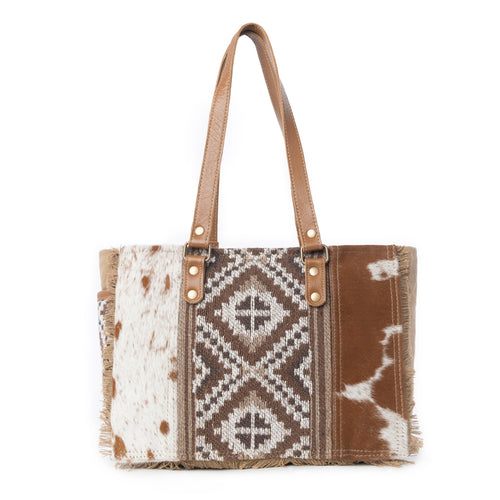 Myra Elisa Le Hairon Leather Tote Bag Fringe Accents, Handwoven Tribal Design for Everyday Use - Myra USA