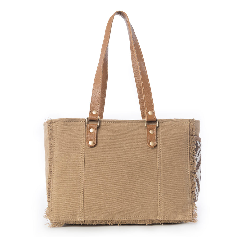 Myra Elisa Le Hairon Leather Tote Bag Fringe Accents, Handwoven