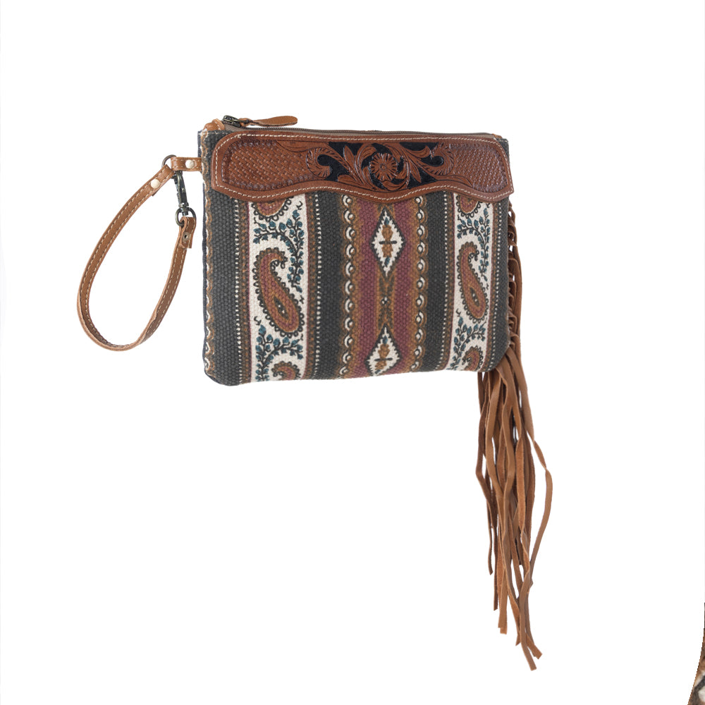 Mojave Paisley Fringed Hand-Tooled Bag - Myra USA