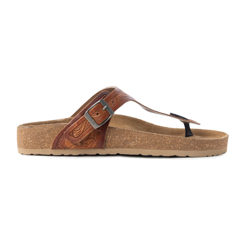 Myra Crockler Handtooled Leather Sandals for Women â€“ Adjustable Western Straps with Comfortable Cork Sole and Engraved Floral Pattern - Myra USA