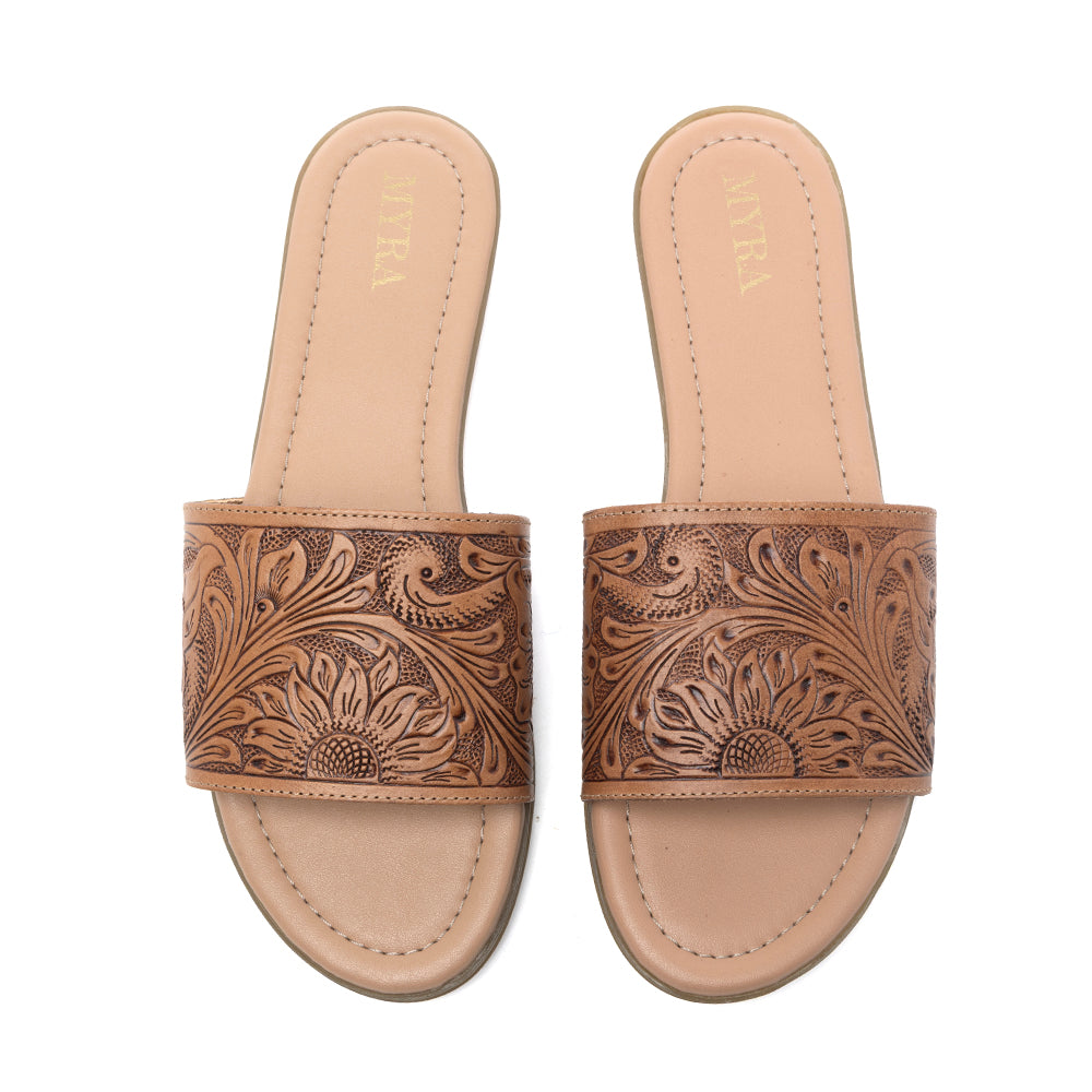 Coppu Western Hand-Tooled Sandals - Myra USA