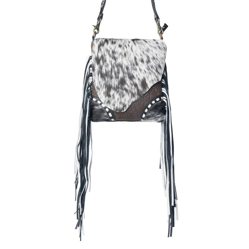 Myra Corral Tempo Leather Concealed Carry Sling  - Fringed Hairon Crossbody Bag with Adjustable Strap for Rugged Touch - Myra USA