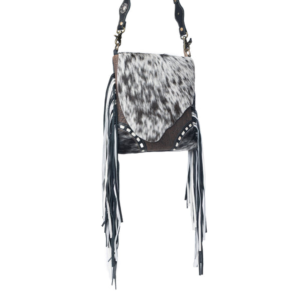Myra Corral Tempo Leather Concealed Carry Sling  - Fringed Hairon Crossbody Bag with Adjustable Strap for Rugged Touch - Myra USA