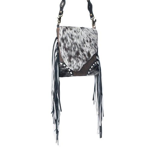 Myra Corral Tempo Leather Concealed Carry Sling  - Fringed Hairon Crossbody Bag with Adjustable Strap for Rugged Touch - Myra USA