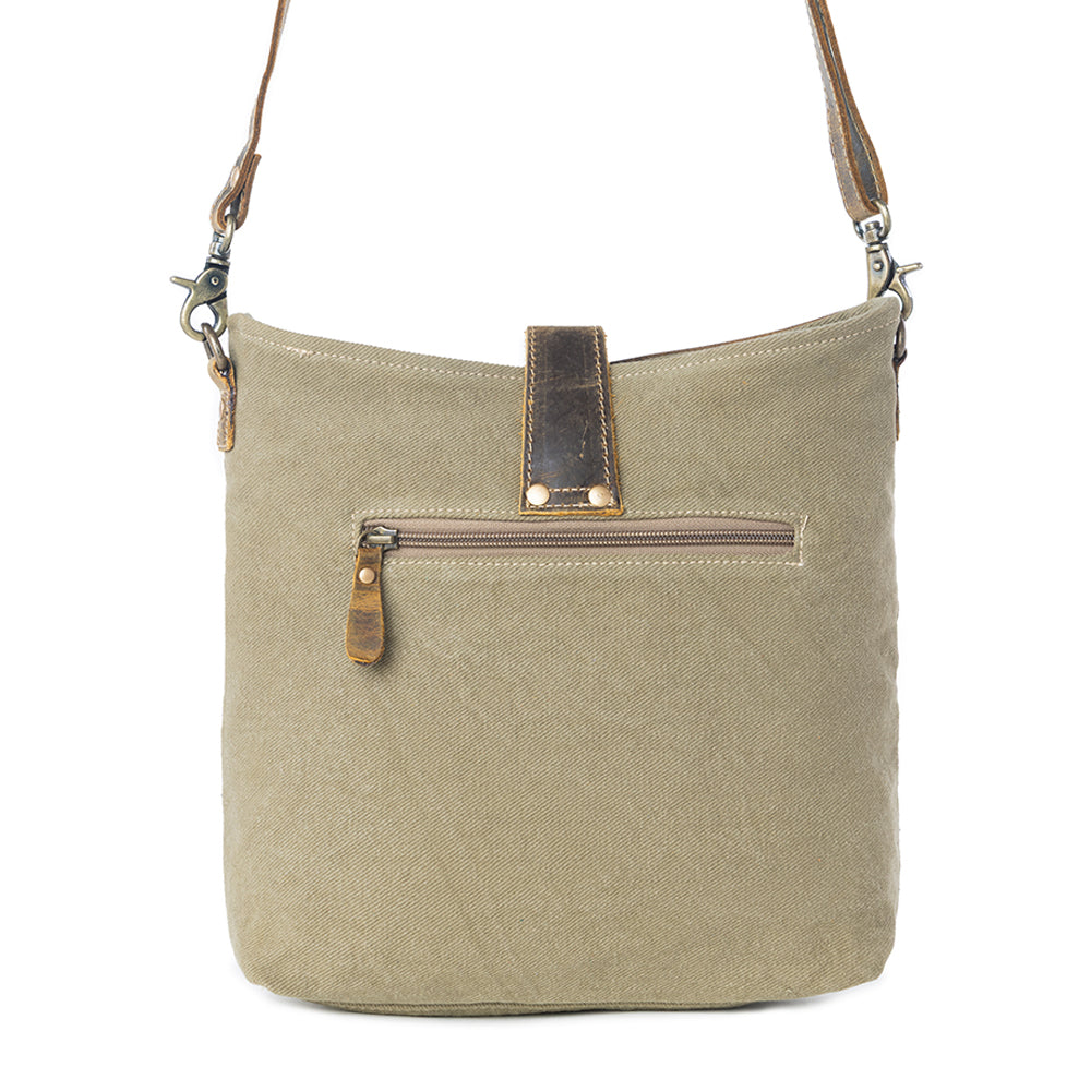 Myra Sand Weaver Shoulder Bag for Women â€“ Rustic Brown Leather, Jacquard Geometric Print, Turquoise Stone Snap for Ranch Chic