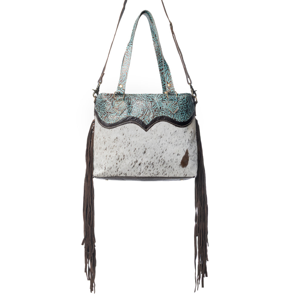 Turquoise Zapata Leather & Hairon Bag. - Myra USA
