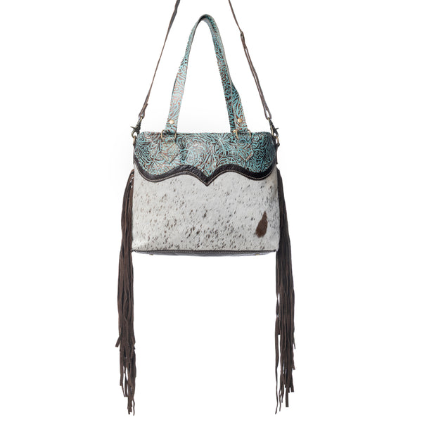 Turquoise Zapata Leather & Hairon Bag. - Myra USA