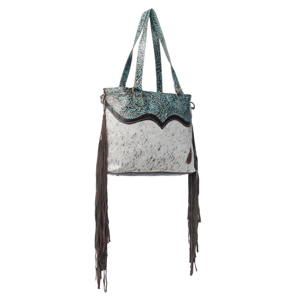 Turquoise Zapata Leather & Hairon Bag. - Myra USA