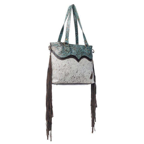 Turquoise Zapata Leather & Hairon Bag. - Myra USA