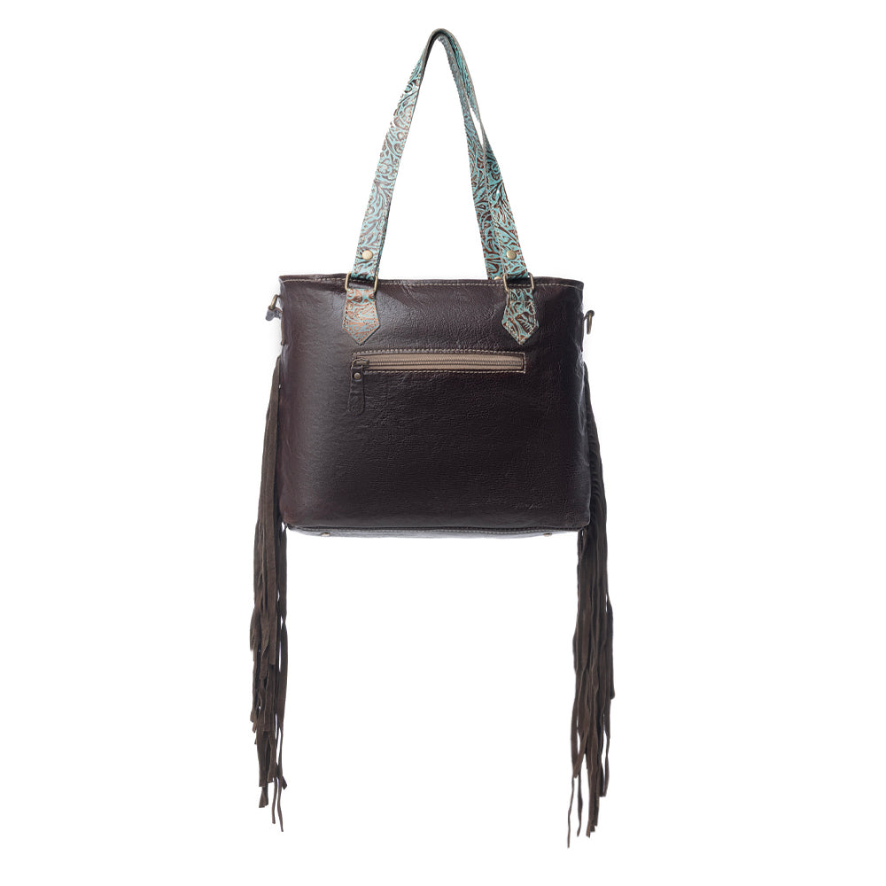 Turquoise Zapata Leather & Hairon Bag. - Myra USA