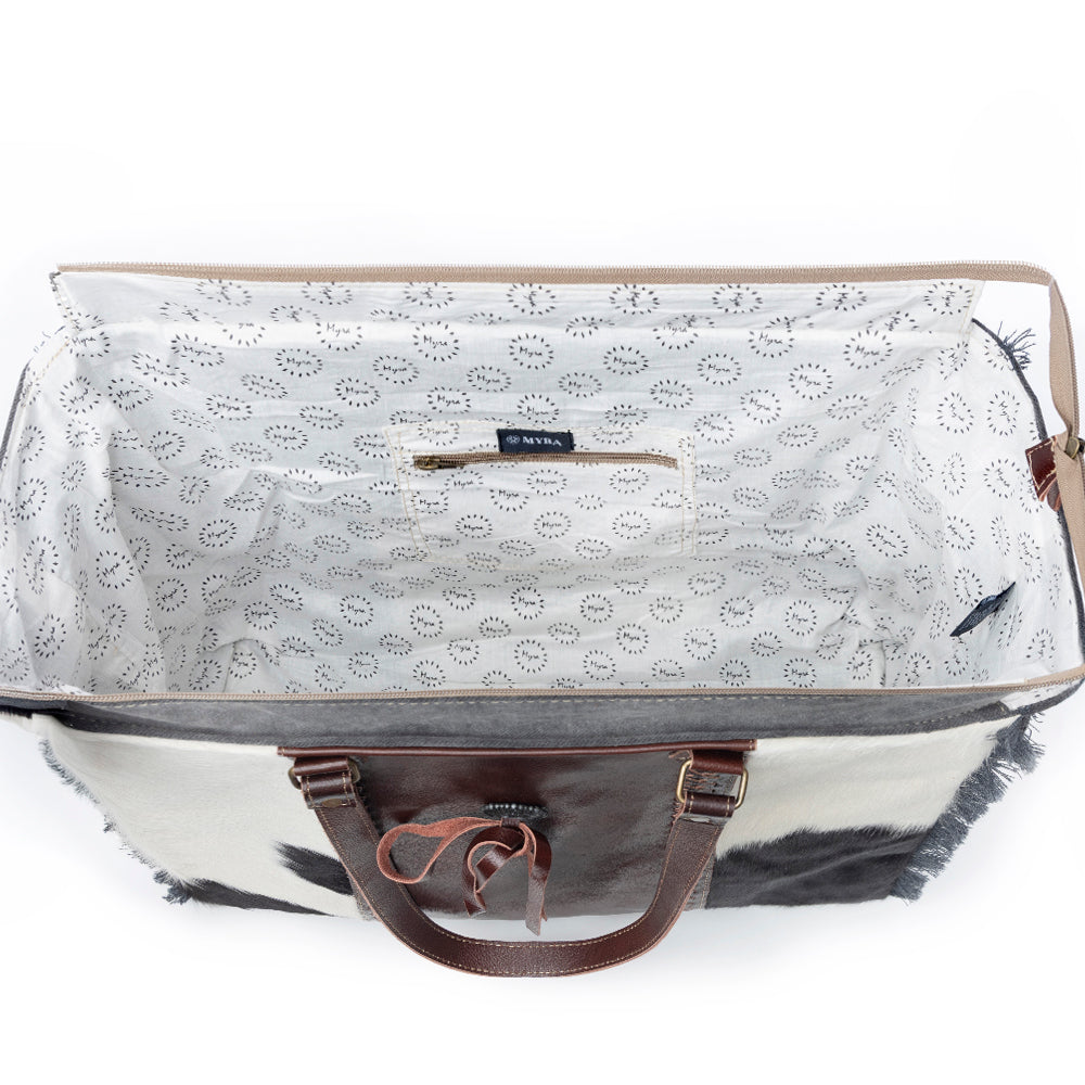 Myra Rosalinda Cross Stitched Hairon Leather Weekender Bag for