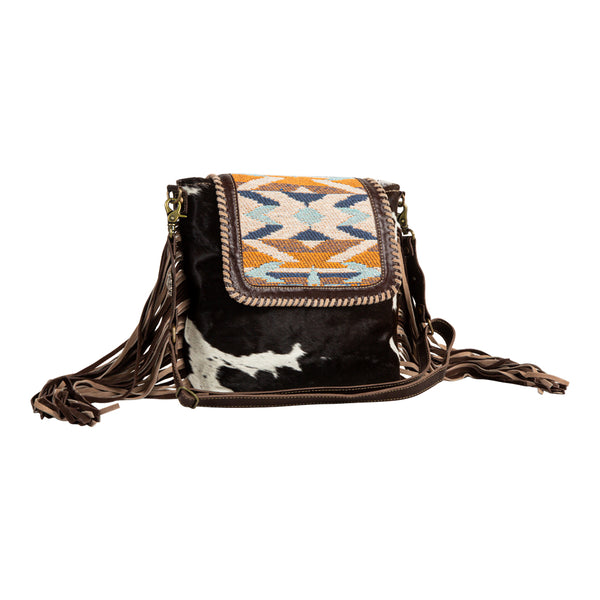 Sun Serape Fringed Leather Hairon Bag - Myra USA