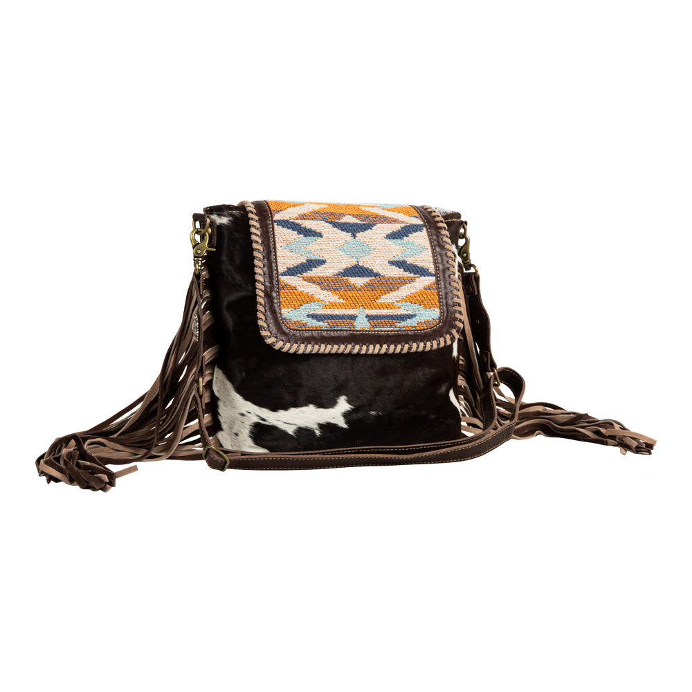 Sun Serape Fringed Leather Hairon Bag - Myra USA