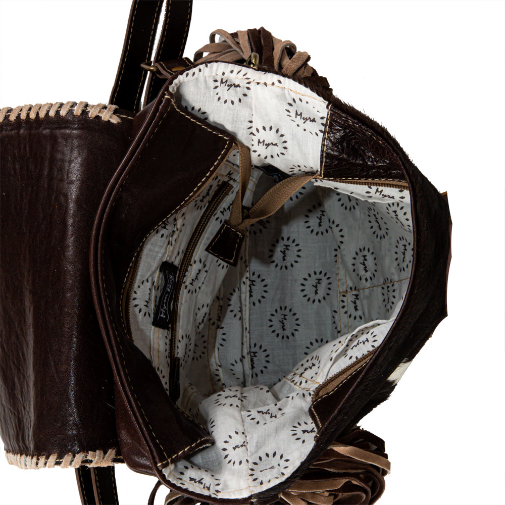 Sun Serape Fringed Leather Hairon Bag - Myra USA
