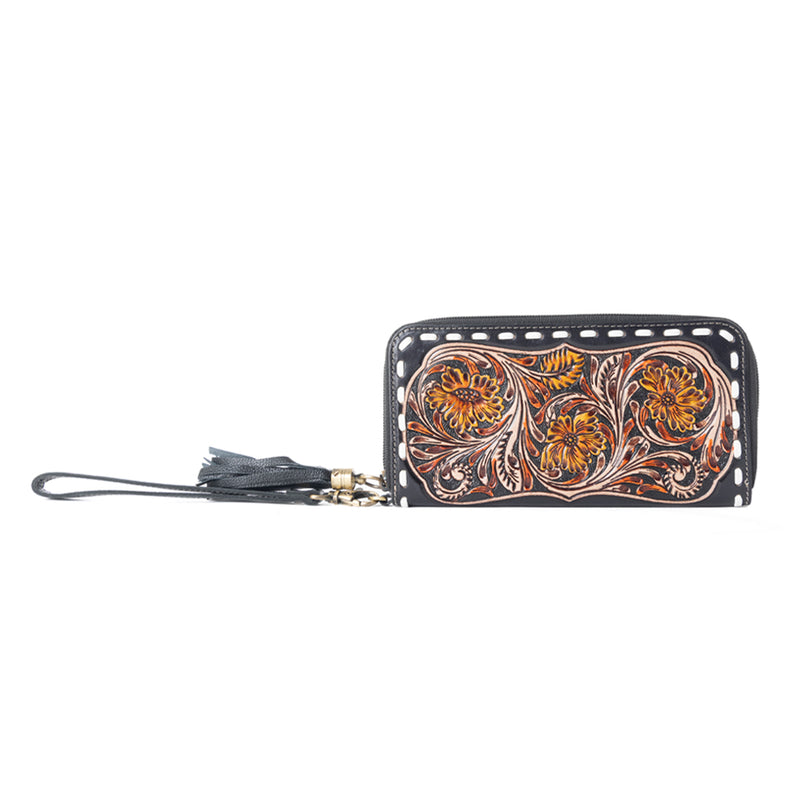 Bison Canyon Blooms Hand-Tooled Clutch Wallet