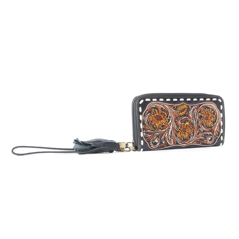 Bison Canyon Blooms Hand-Tooled Clutch Wallet