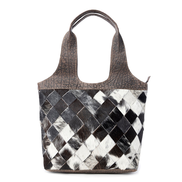 Pecos Wind Weave Pattern Leather & Hairon Bag - Myra USA