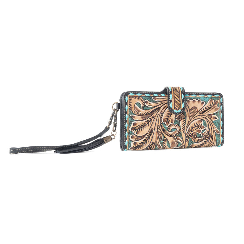 Western Swing Hand-Tooled Wristlet Wallet