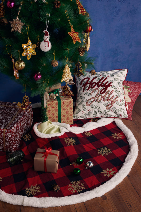 Gentle Snowfall Plaid Tree Skirt - Myra USA