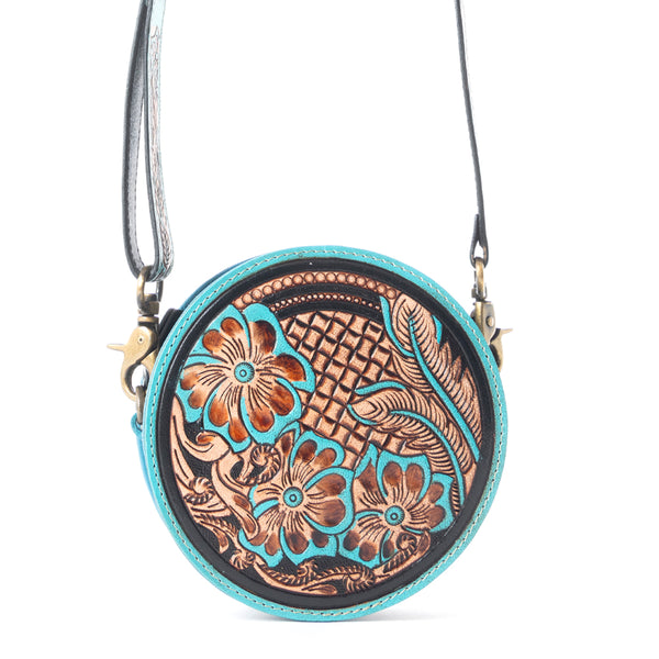 Priceless Love Small Hand-Tooled Round Bag