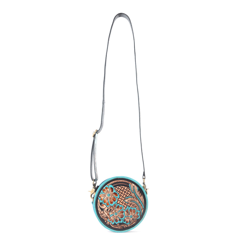 Priceless Love Small Hand-Tooled Round Bag