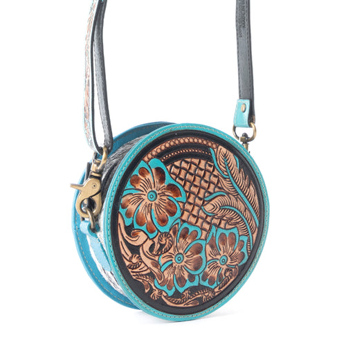 Priceless Love Small Hand-Tooled Round Bag - Myra USA