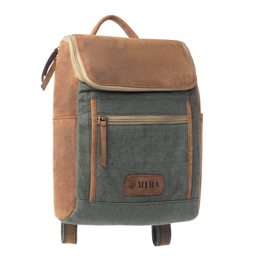Myra Carriage Port Slimline Backpack - Aged Leather Flap, Rustic Daypack for Daily Commute & Outdoor Travel - Myra USA