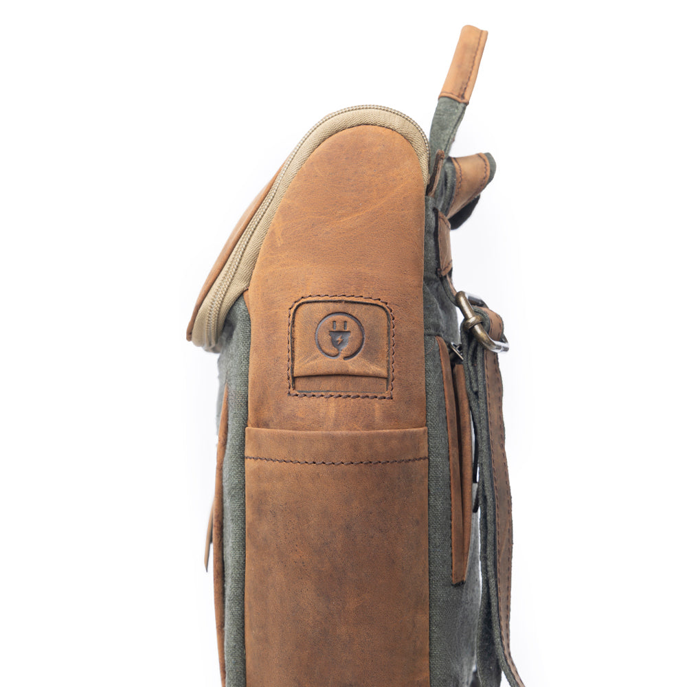Myra Carriage Port Slimline Backpack - Aged Leather Flap, Rustic Daypack for Daily Commute & Outdoor Travel - Myra USA