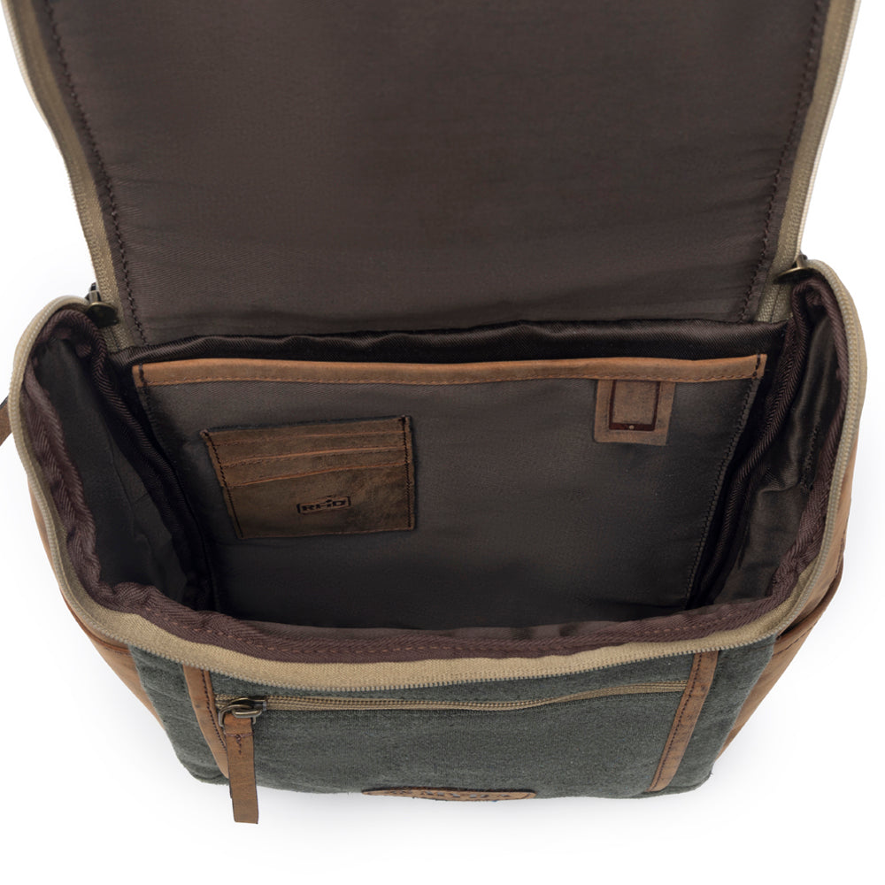 Myra Carriage Port Slimline Backpack - Aged Leather Flap, Rustic Daypack for Daily Commute & Outdoor Travel - Myra USA